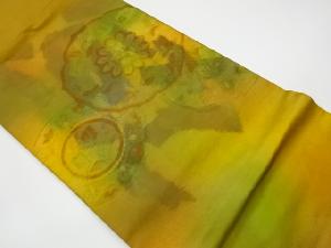 リサイクル　ふくれ織鏡裏に花々模様織出し名古屋帯